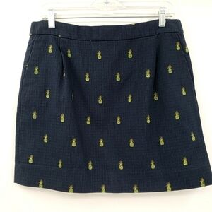 J. Crew Factory Navy Blue Pineapple Printed Cotton Skirt